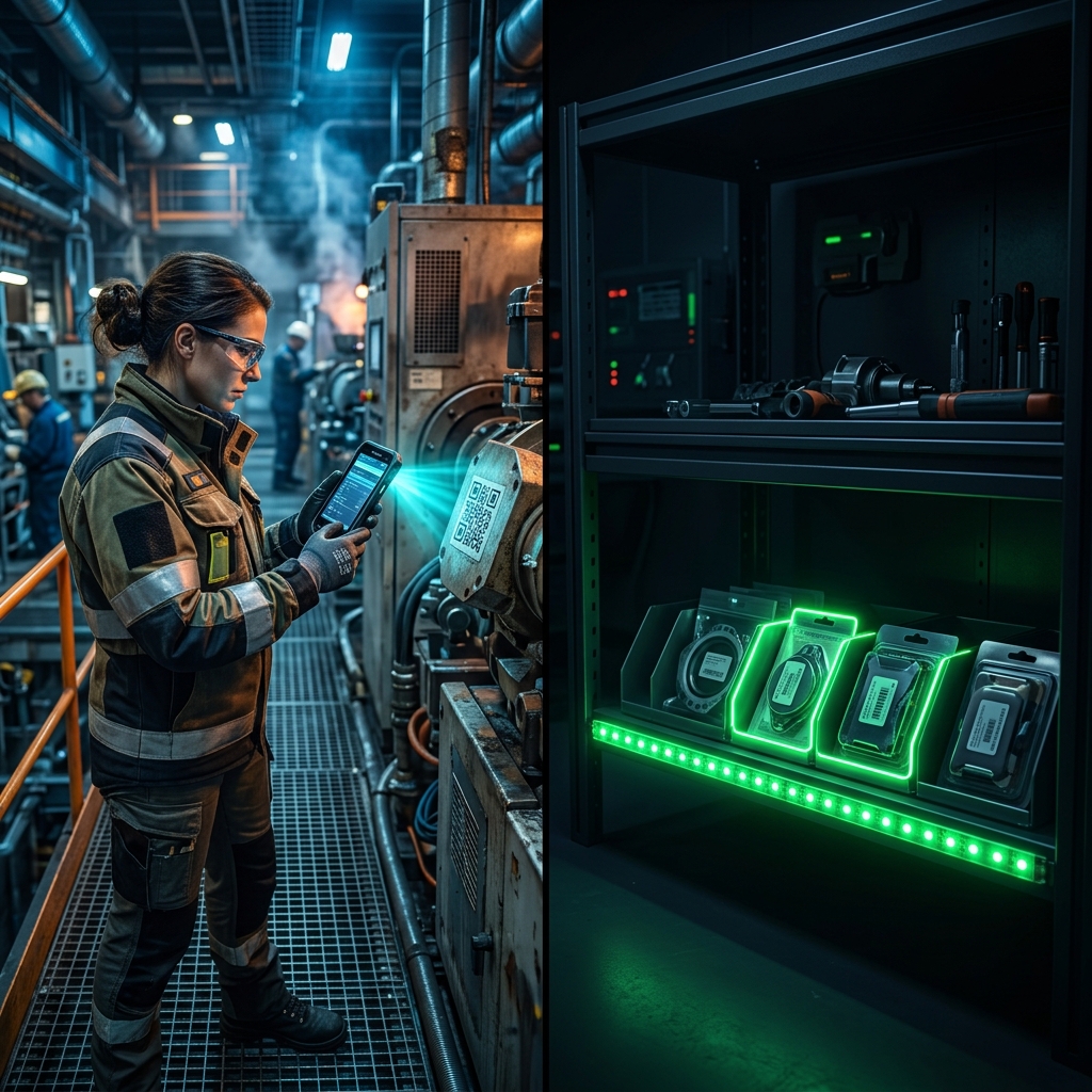 Fluxo de manutenção: do escaneamento ao guiamento luminoso em slots de peças